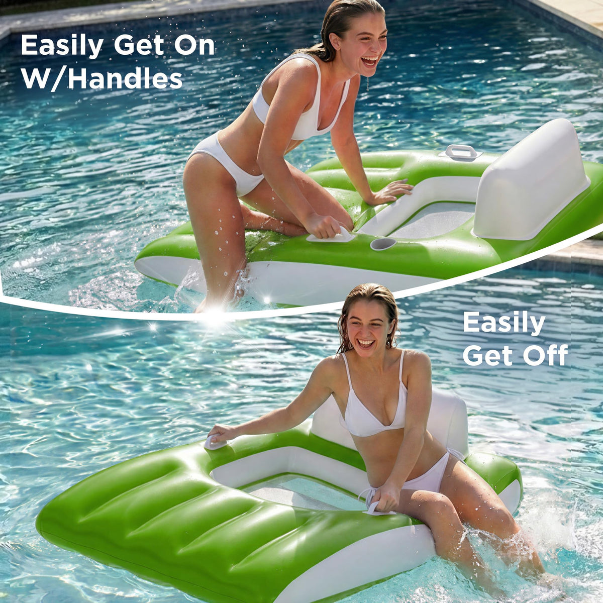 Funscape inflatable pool lounge durable PVC resists wear for longer summers.