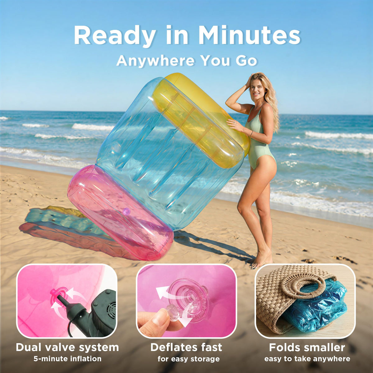 Deflates flat for easy packing and compact storage