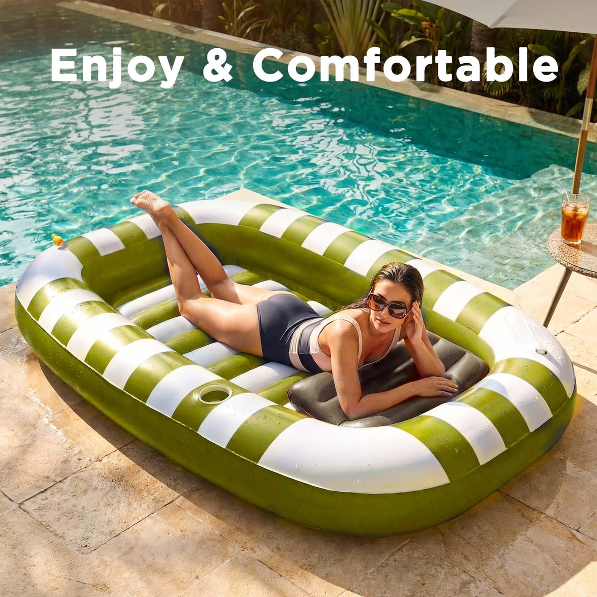Close up of Funscape thick material on inflatable bed for durability