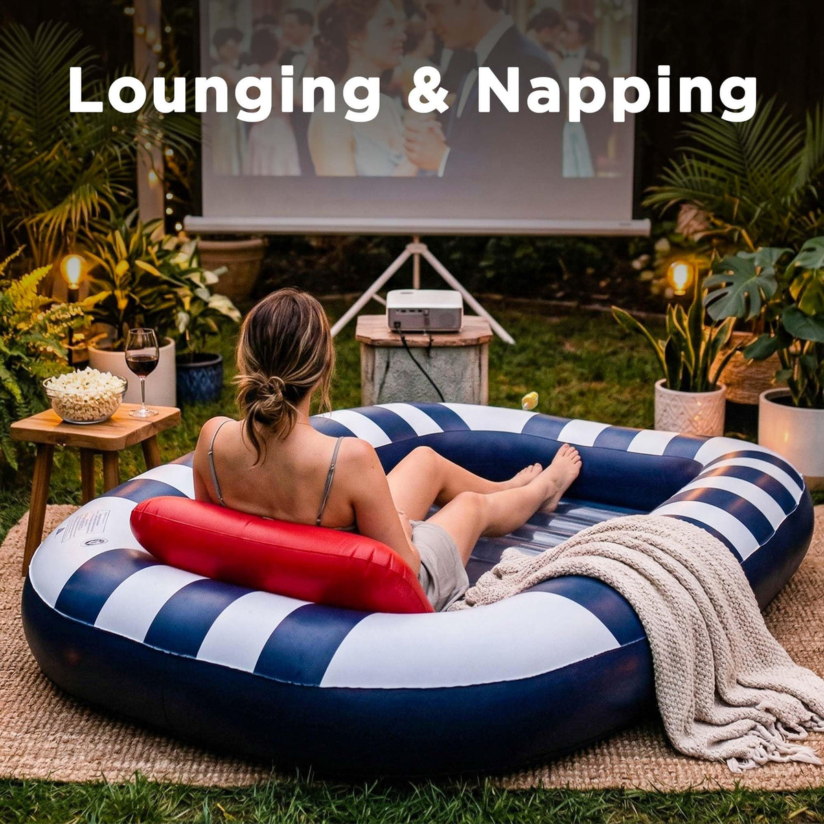 Funscape inflatable pool float versatile for pool, beach, backyard, or camping.