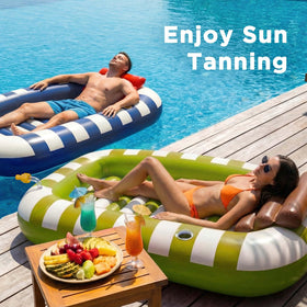 Funscape inflatable pool float portable and compact when deflated for travel.