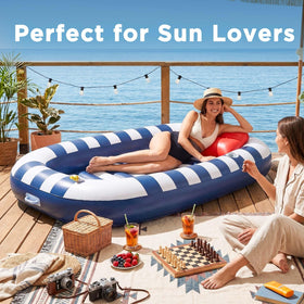 Funscape inflatable pool float inflates and deflates quickly for easy setup.