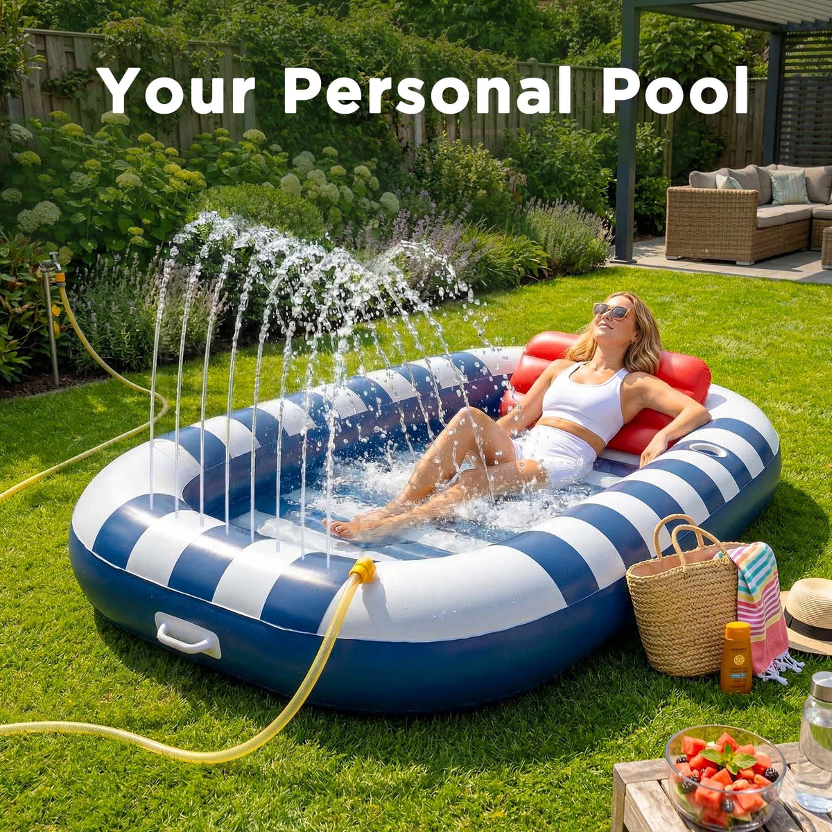 Funscape inflatable pool float sprinkler adds refreshing spray on demand.