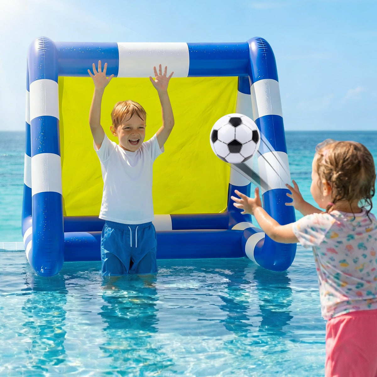 Funscape Kids Soccer Pool Toy quick inflation and simple setup for gatherings.