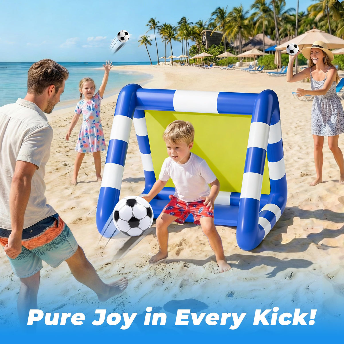 Funscape Kids Soccer Pool Toy water-filled base adds stability for windy days.