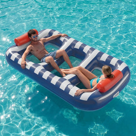 Funscape large inflatable pool float with double backrest for two adults relaxing together