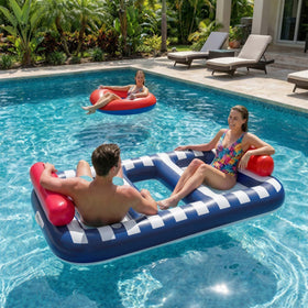 Funscape float with two cup holders and pillows for comfortable lounging