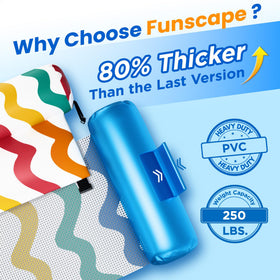 Funscape rainbow float features ergonomic backrest and four air tubes.