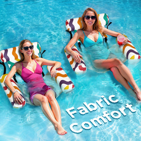 Funscape rainbow pool float chairs in a 2-pack, ideal for shared poolside lounging.