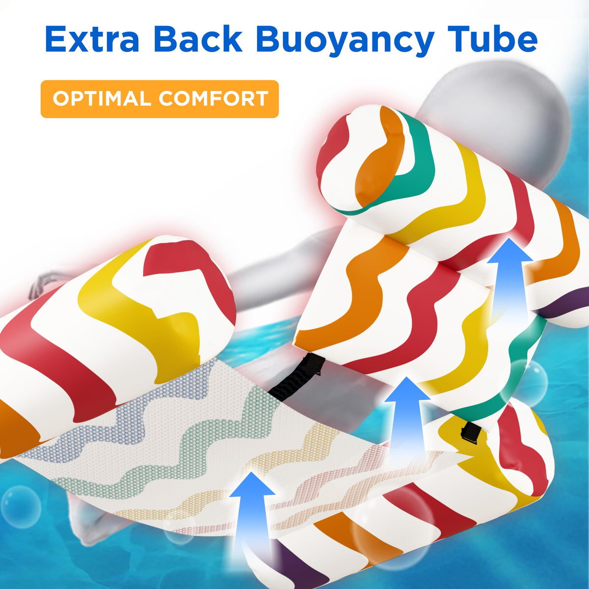 Detachable adjustable armrests let users customize lounging on Funscape pool float.