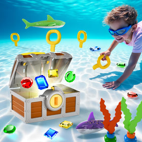 Funscape treasure chest pool toy enhances underwater treasure hunts.