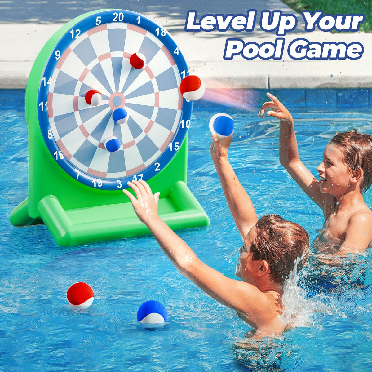 Water-filled sides provide stability during pool play outdoors.