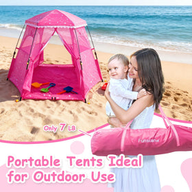 Funsland Princess Play Tent folded with carrying bag for travel.