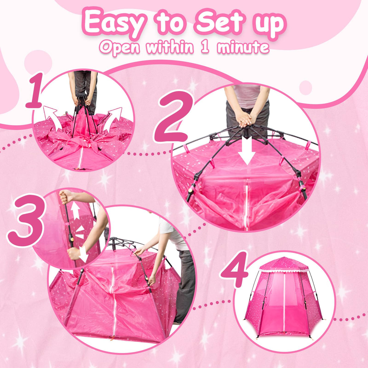 Funsland Princess Play Tent breathable mesh sides for ventilation.
