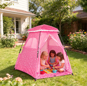 Funsland Princess Play Tent shows a roomy 78x63x53 inch space for kids.