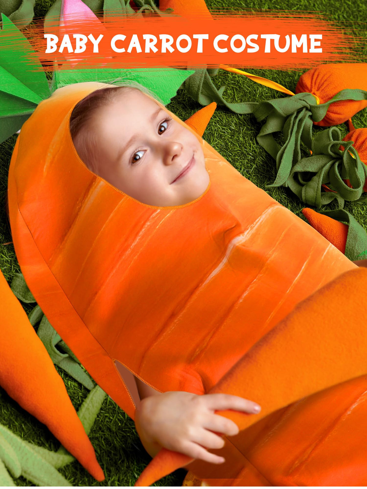 Funtery Easter carrot costume worn by child demonstrates playful, comfortable wear.