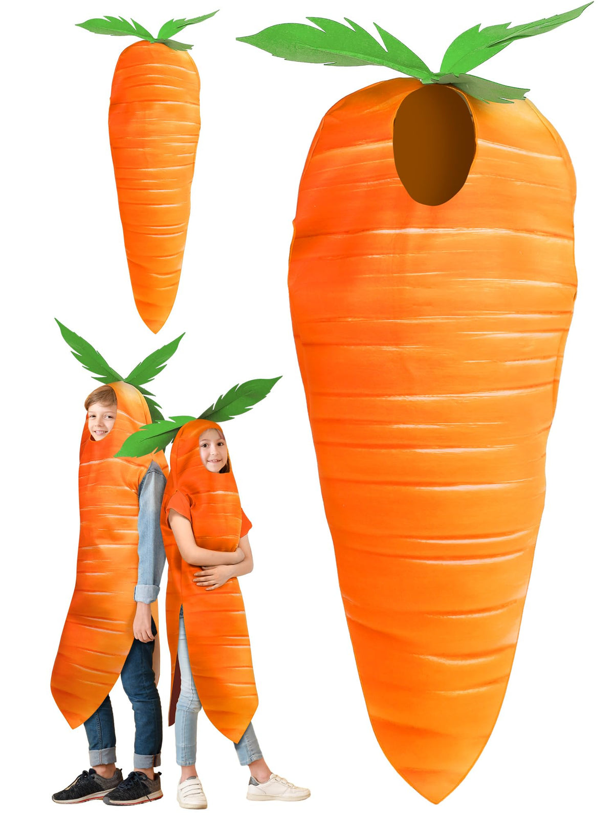 Funtery Easter carrot costume front view shows vibrant color for Easter celebrations.