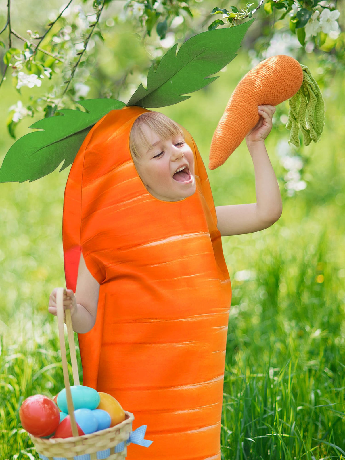 Funtery Easter carrot costume material detail reveals soft sponge fabric.
