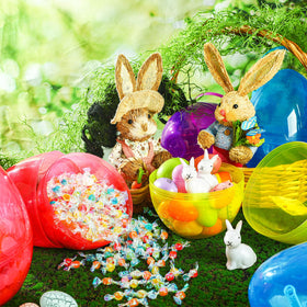 Funtery Easter eggs hanging display setup for festive decor.