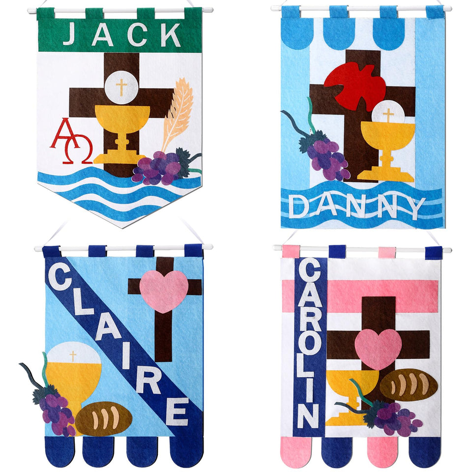 Funtery first communion banner kit styles blue and white for church decor
