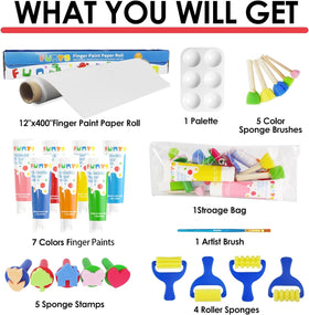 Funto Kids washable finger paint set palette and paints offer vibrant colors for tiny hands.