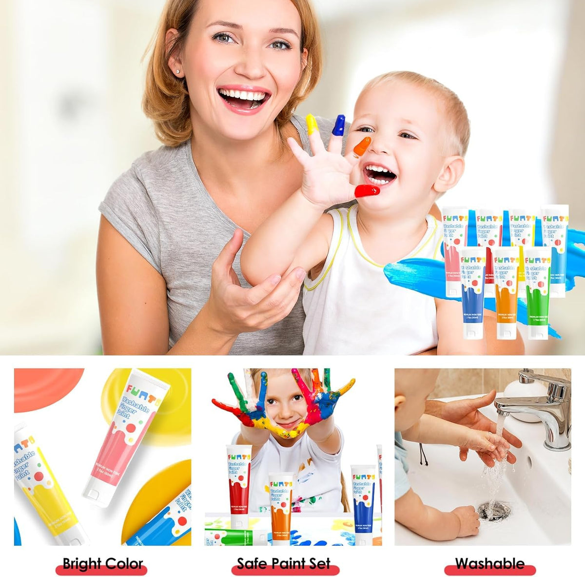 Funto kids finger painting paper roll with easy-cut design for flexible sizes use.
