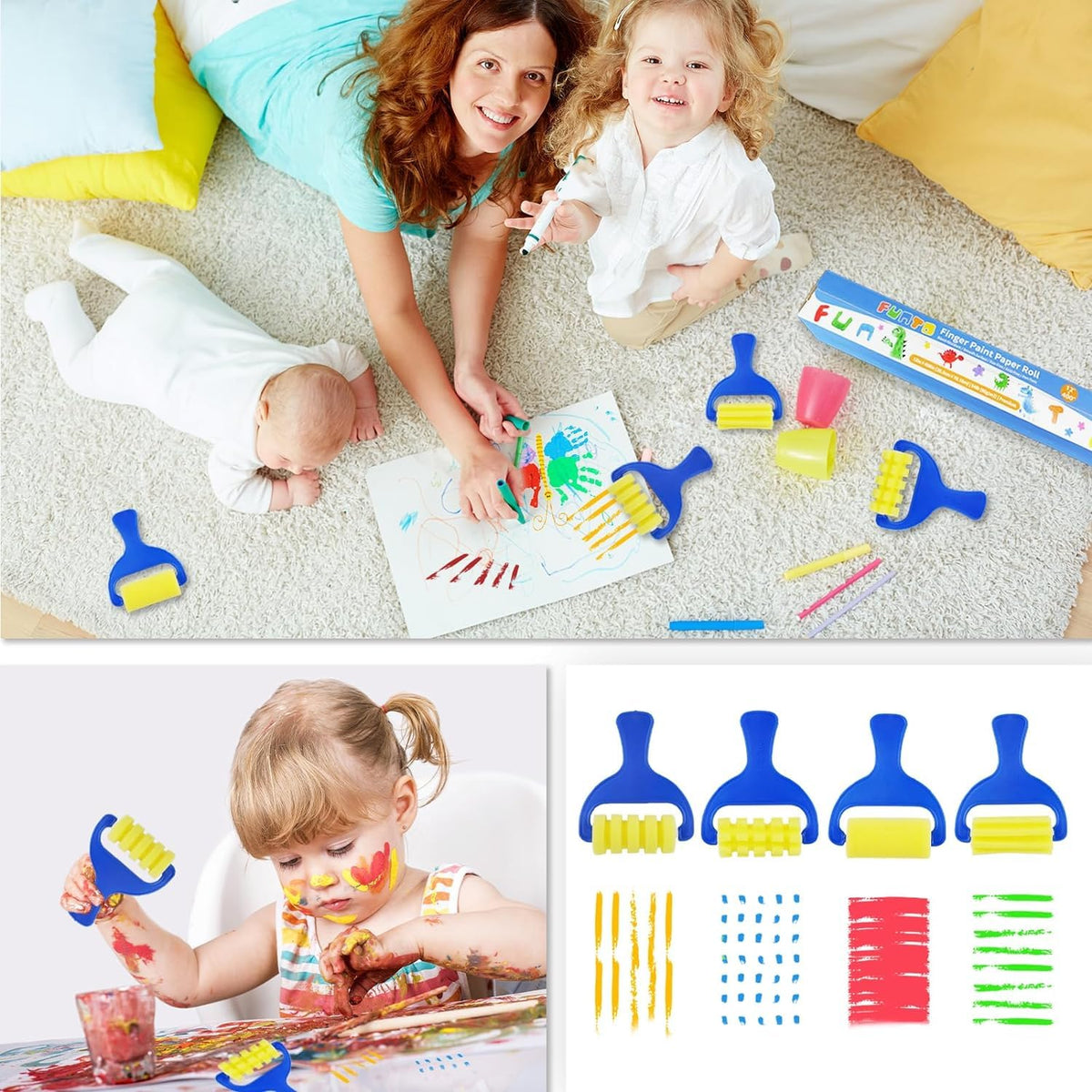 Funto sponge brushes add soft textures for kid-friendly art creation.