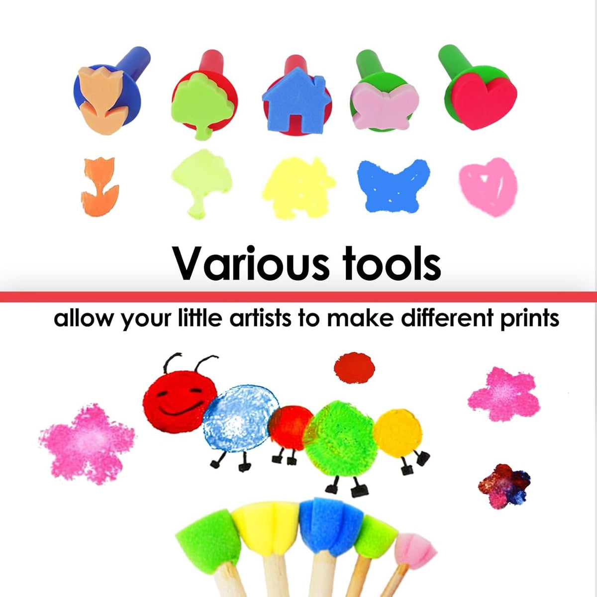 Funto sponge stamps create fun stamp patterns during playtime.