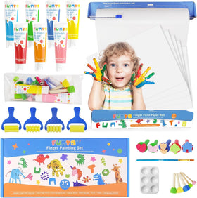 Funto Kids washable finger paint set unboxing shows a complete toddler art kit for mess-free creativity.