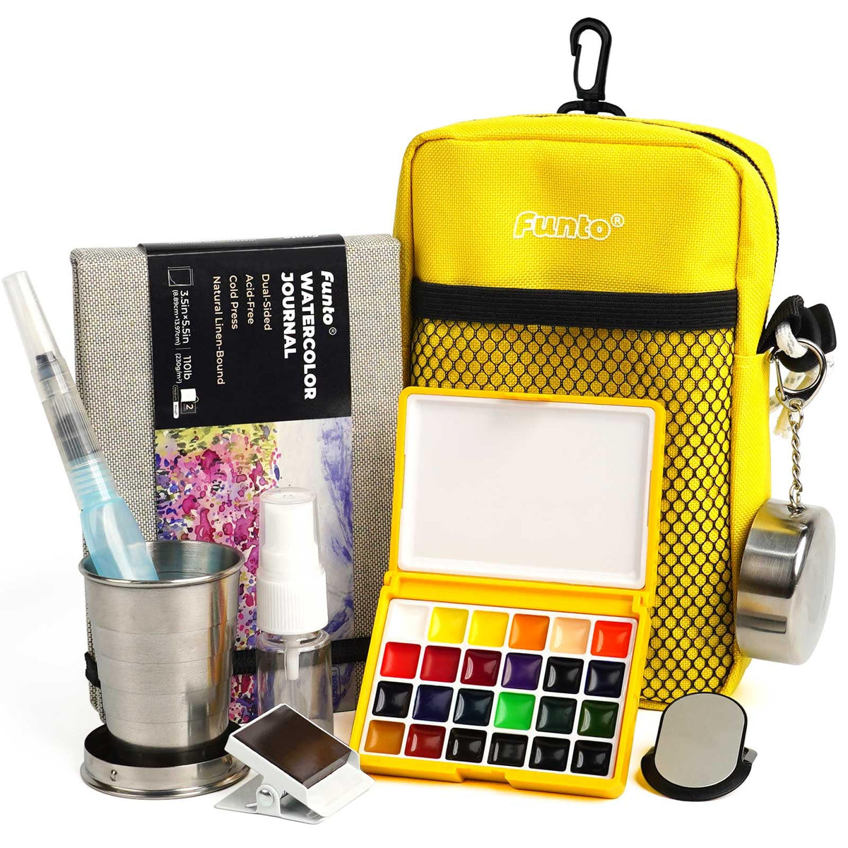 Funto Mini Watercolor Set with crossbody bag for easy travel painting.