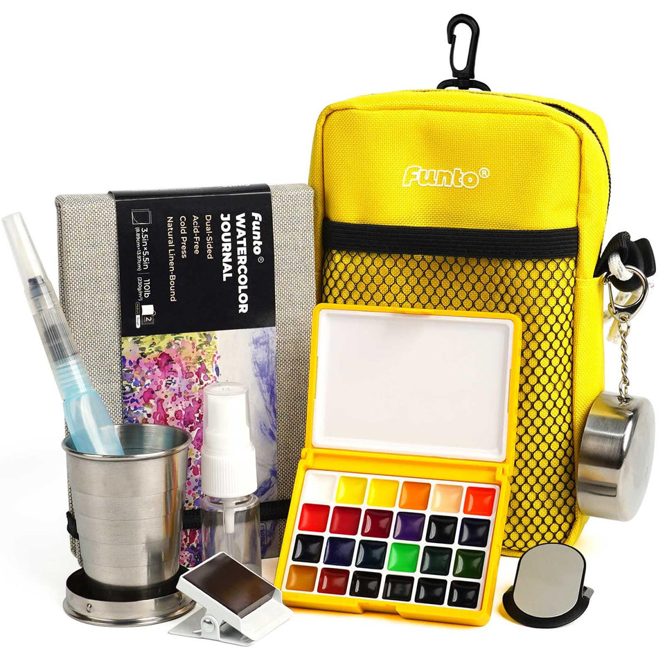 Funto Mini Watercolor Set with crossbody bag for easy travel painting.