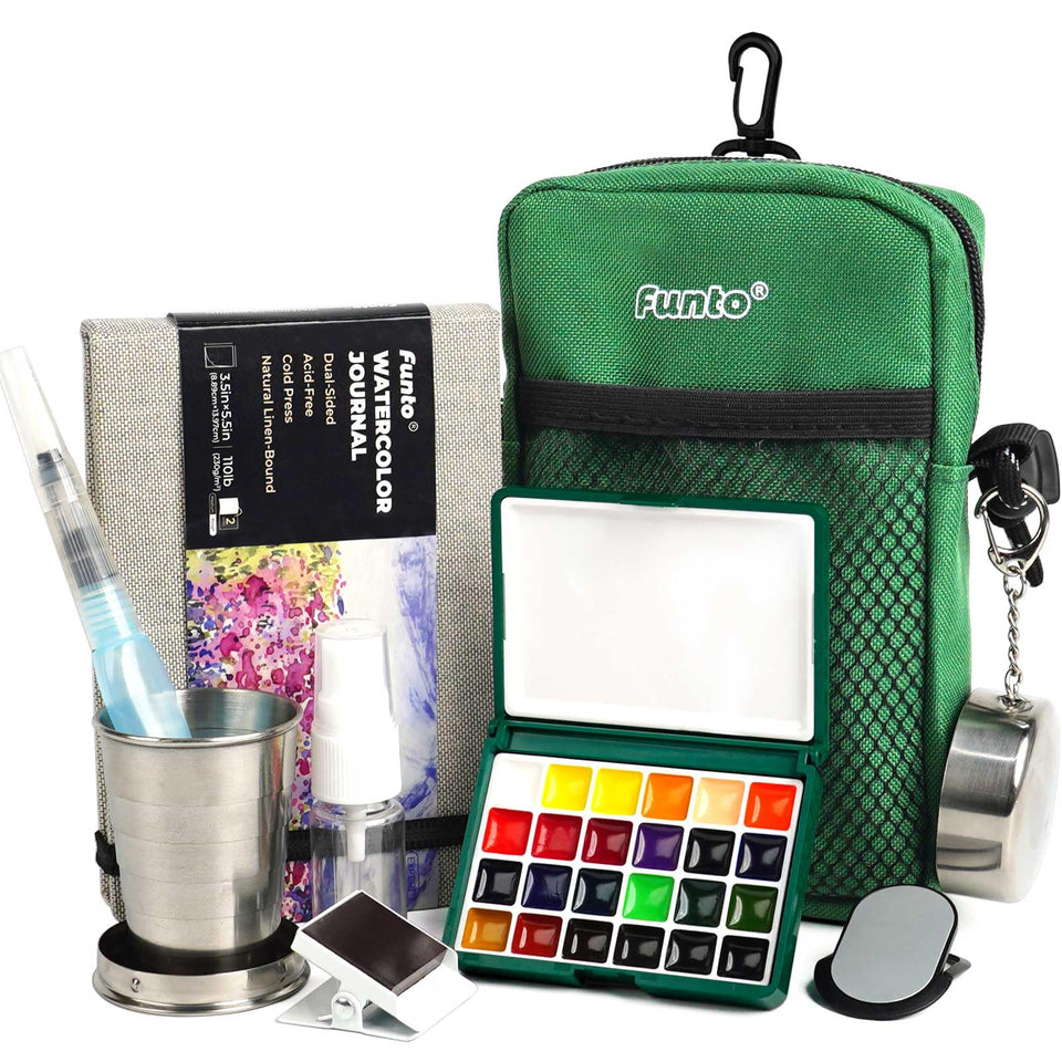 Funto Mini Watercolor Palette with 24 colors for vibrant plein air sketches