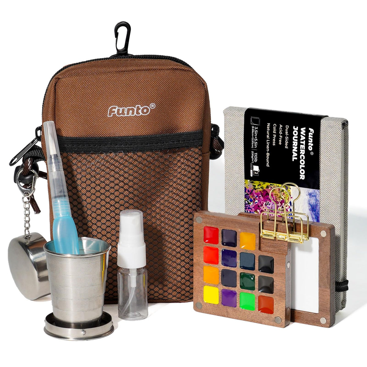 Funto mini walnut watercolor palette with magnetic lid for on-the-go painting.
