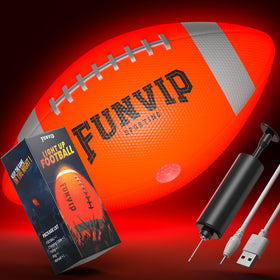 Funvip glow football in packaging highlights vibrant night visibility.