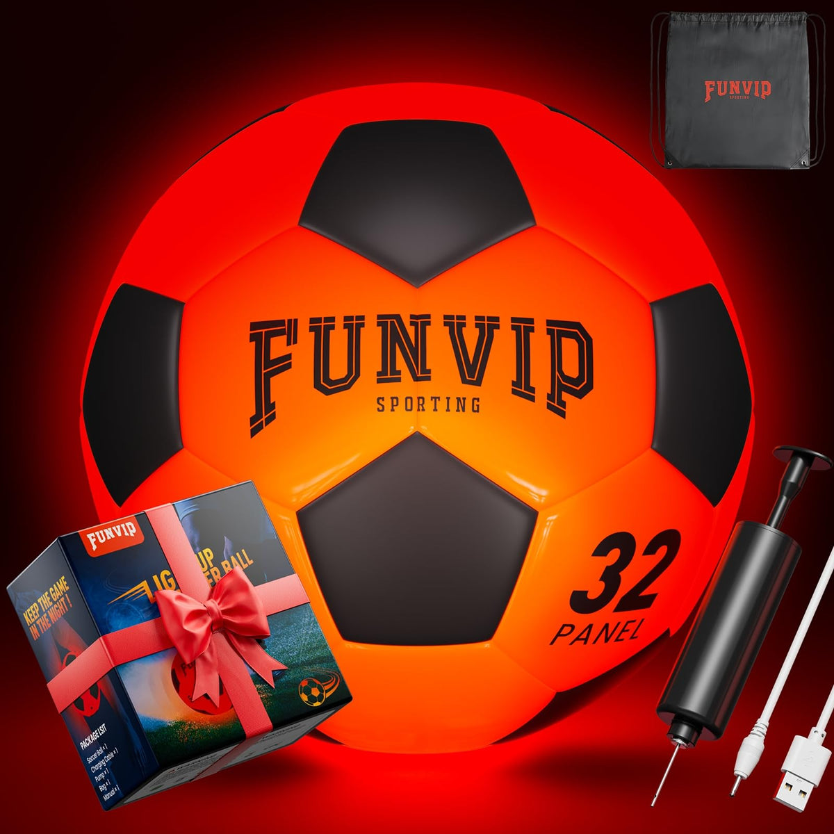 Funvip light up LED soccer ball in bag for easy transport