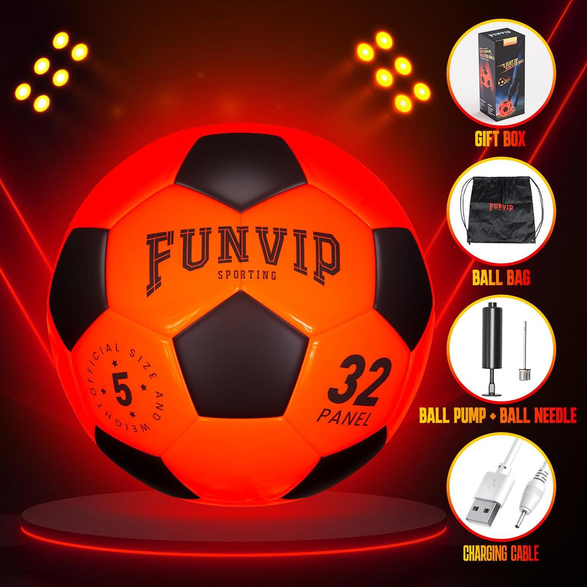 Funvip Light Up Soccer Ball official size 5 for balanced grip.