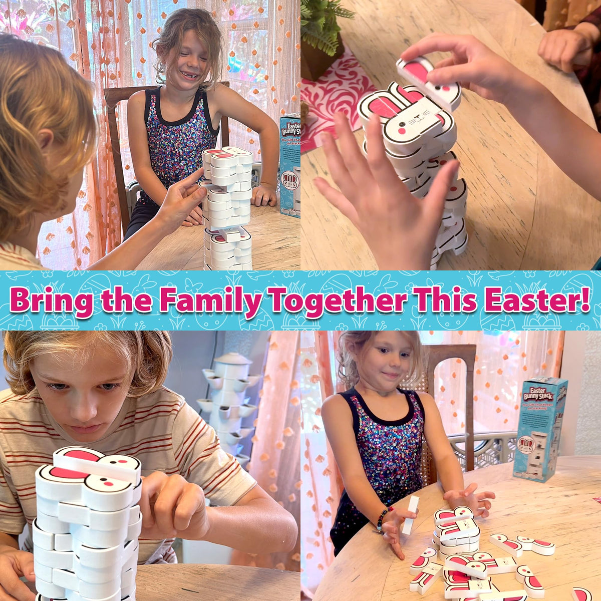 Funwares Bunny Stack Tower, a tall wooden challenge for family nights.