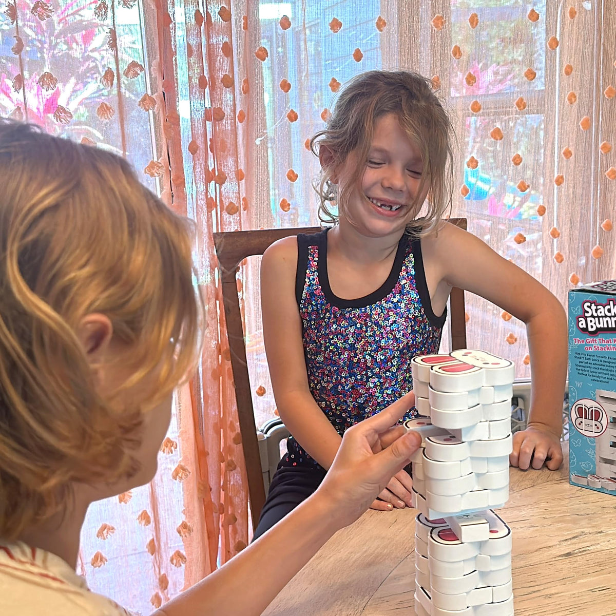 Funwares family game night with Bunny Stack, screen-free fun for all.