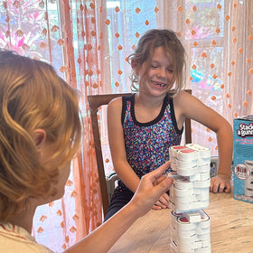 Funwares family game night with Bunny Stack, screen-free fun for all.