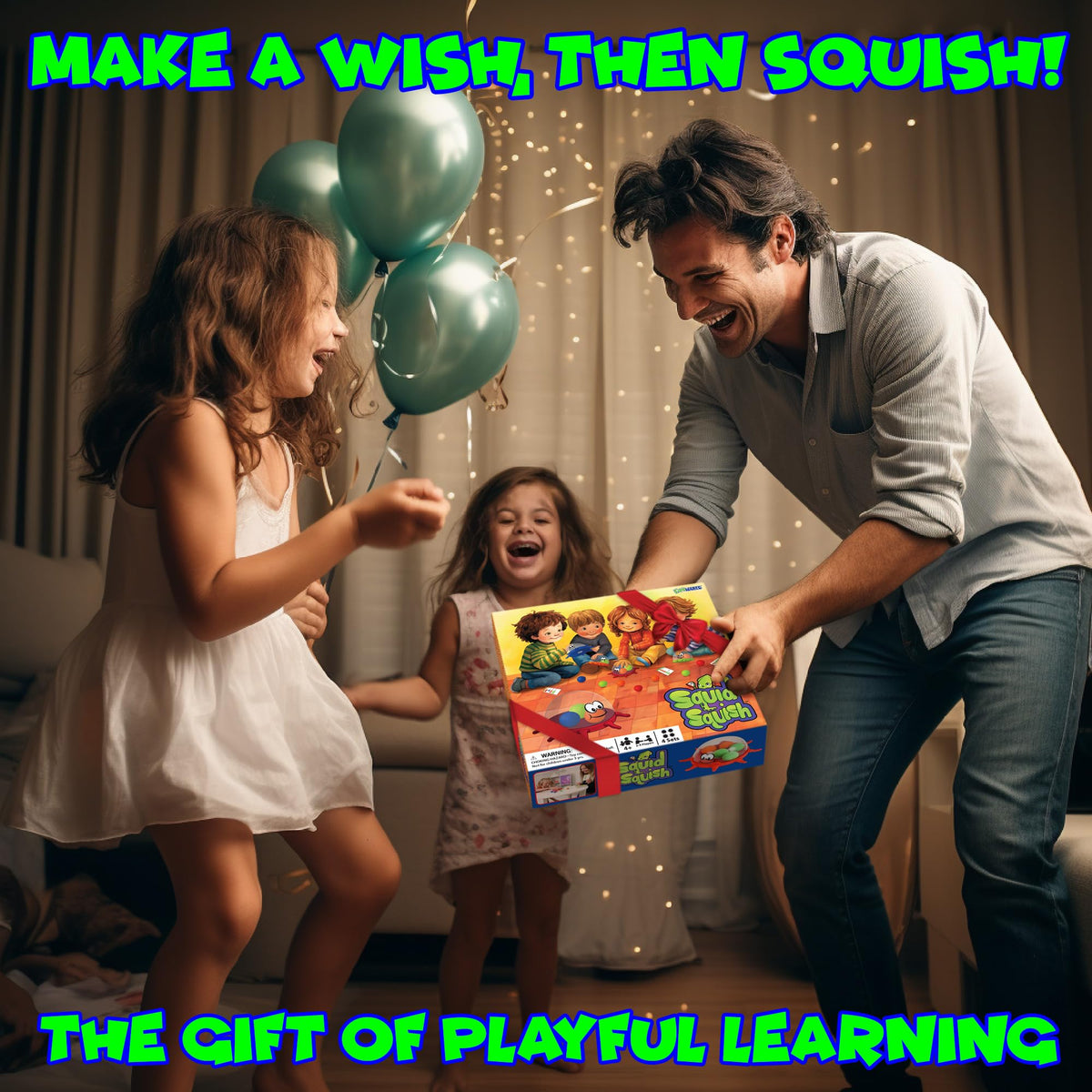 Funwares Squid Squish word-challenge cards for up to eight years.
