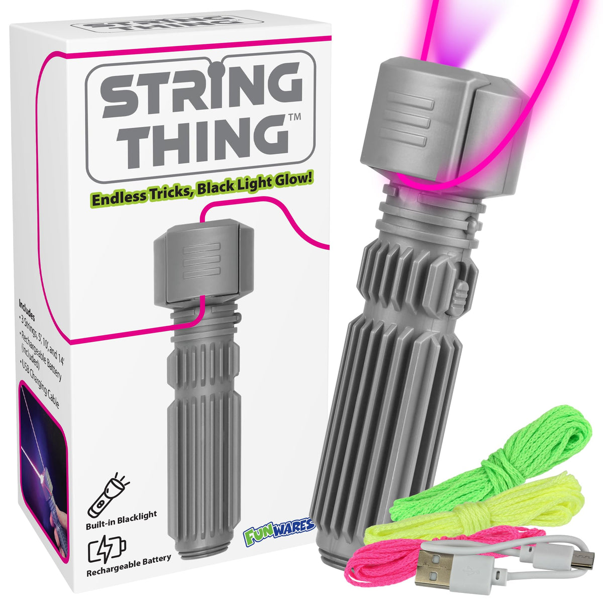 Funwares String Thing glowing bundle in action for mesmerizing tricks