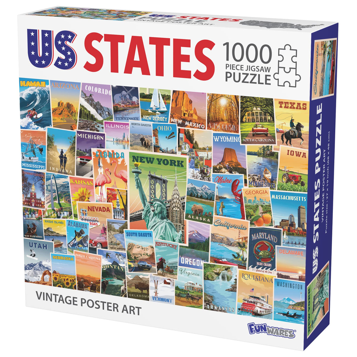 Funwares US States vintage poster: Alabama landmarks for family puzzle nights.