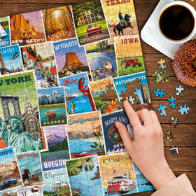 Funwares US States vintage poster: California coast sunrise for relaxing puzzle moments.