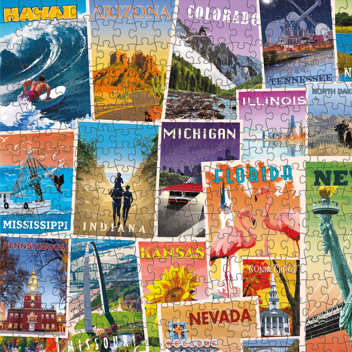 Funwares US States vintage poster: New York City icons for engaging assembly.