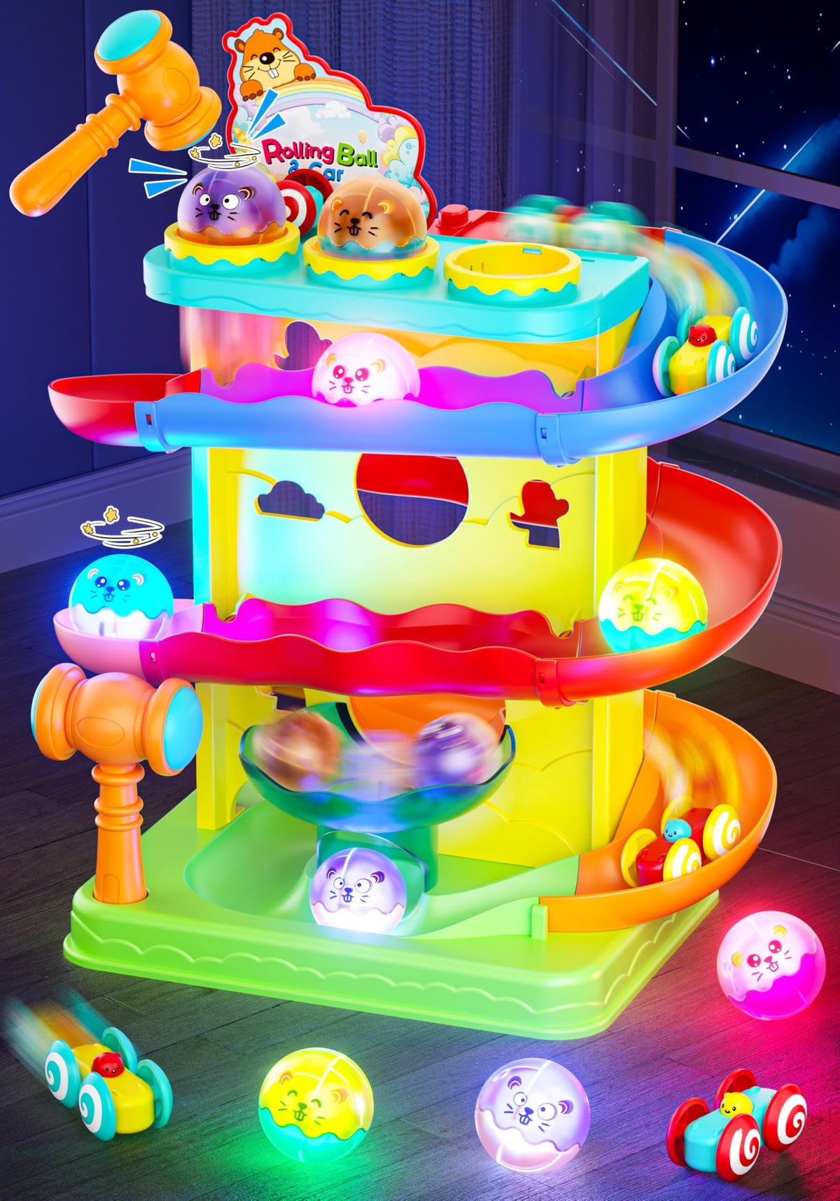 Funwee 2-in-1 rolling ball and racing car ramp toy for toddlers
