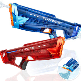 Funwee 2-pack electric water gun with transparent blue body for long-range pool battles.