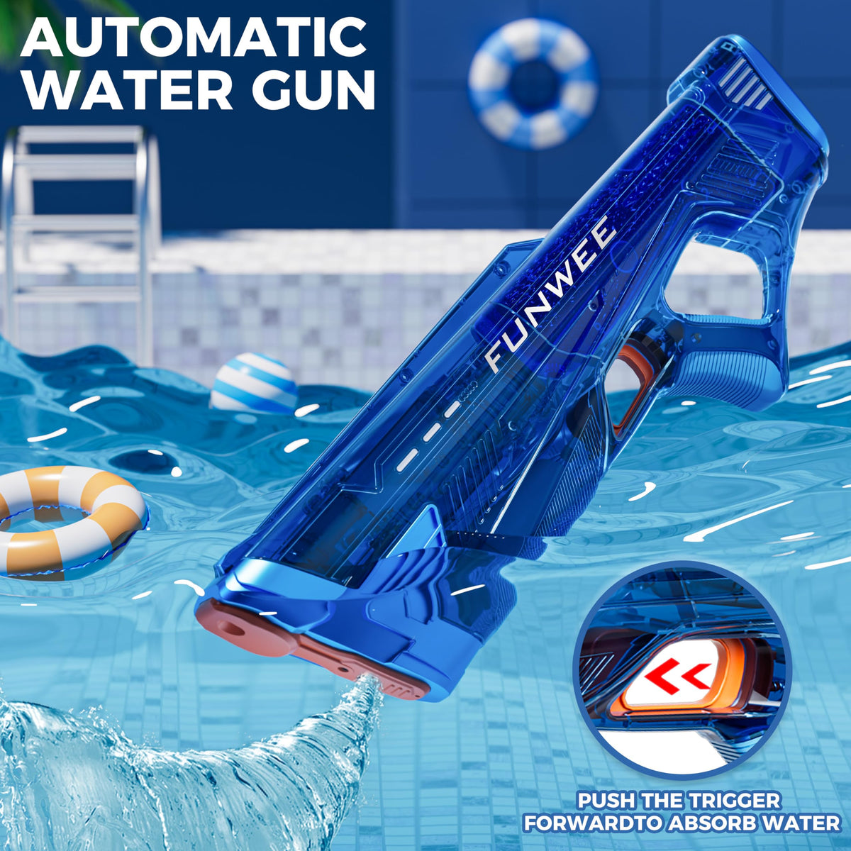 Funwee 2-pack electric water gun with transparent red body for high-energy play.