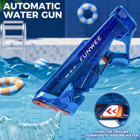 Funwee 2-pack electric water gun with transparent red body for high-energy play.
