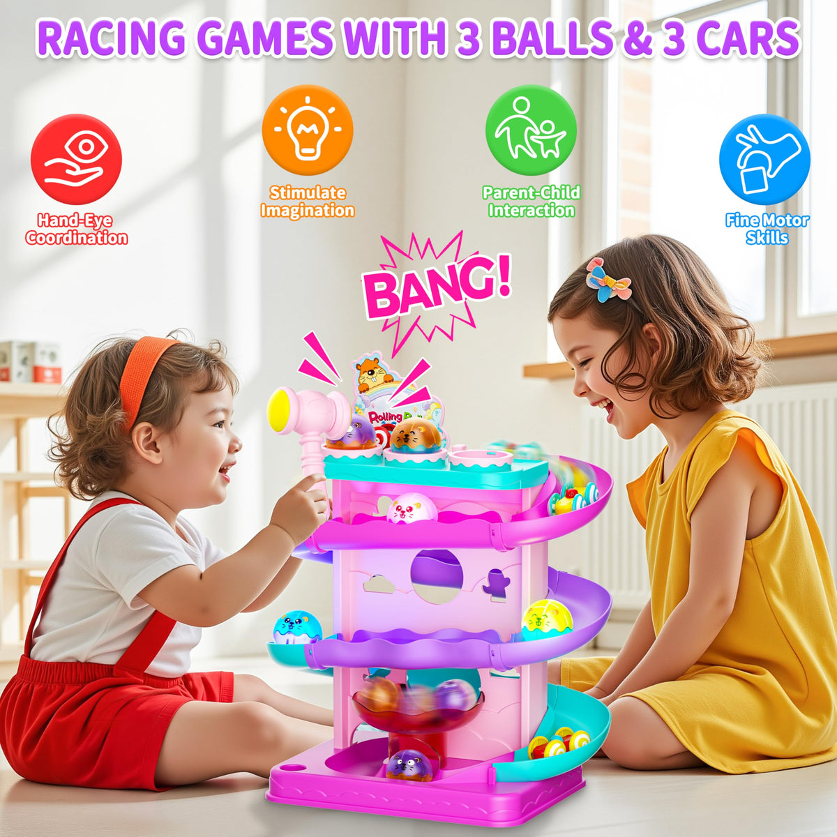 Funwee 2-in-1 track set assembles quickly for versatile play.