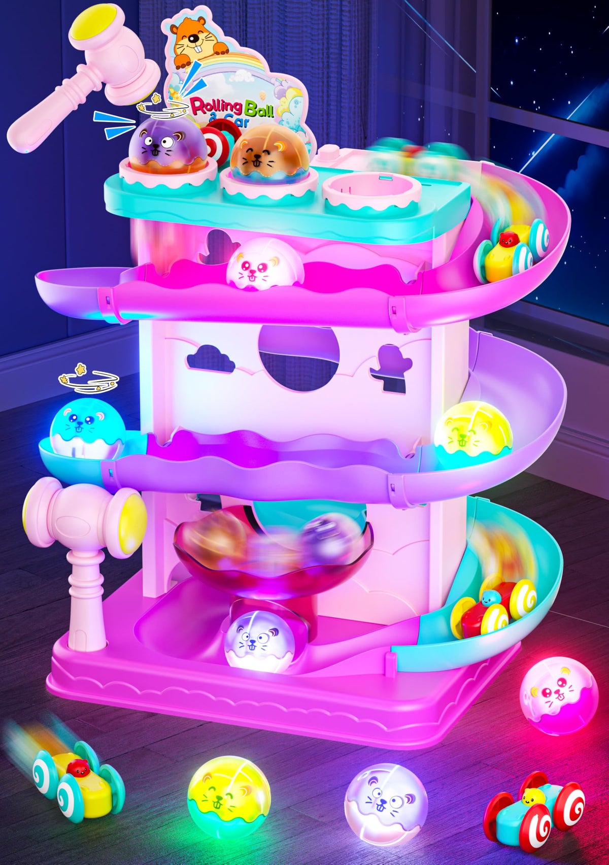 Funwee ball drop ramp with colorful balls boosts hand-eye coordination during play.